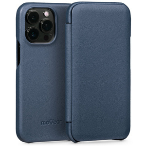 moVear flipSide S skórzane etui do Apple iPhone 13 Pro (6.1") | Skóra naturalna gładka (Granatowa)