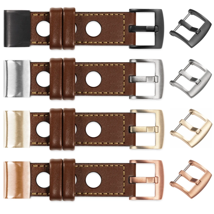 moVear Prestige R1 Skórzany pasek do Garmin QuickFit 22mm (Fenix / Forerunner / Epix / Instinct / Enduro / Quatix / MARQ - 47/45mm) | Ciemnobrązowy, złote przeszycie [rozmiary XS-XXL i klamra do wyboru]