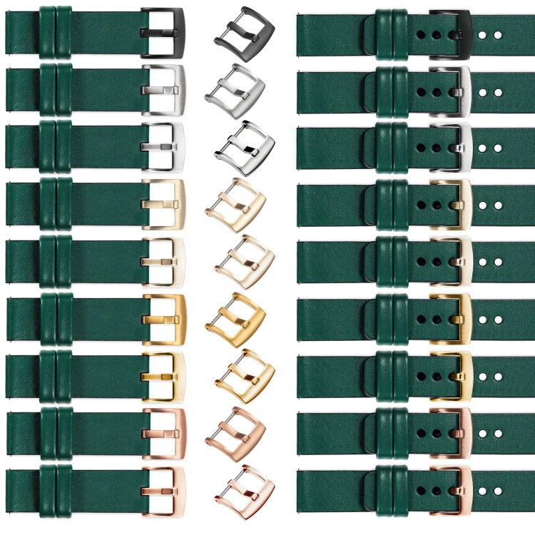 moVear Prestige S1 Skórzany pasek 20mm do Amzfit GTS / Bip / Zeep | Zielony butelkowy [rozmiary XS-XXL i klamra do wyboru]