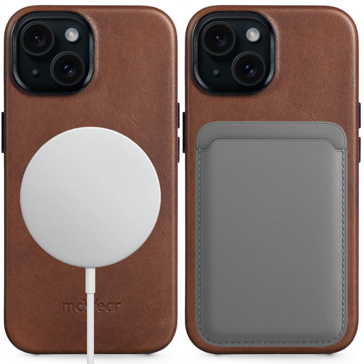 moVear backCover 4S Skórzane plecki do Apple iPhone 15 (6,1") | kompatybilne z MagSafe, Skóra naturalna olejowana (Ciemnobrązowa)