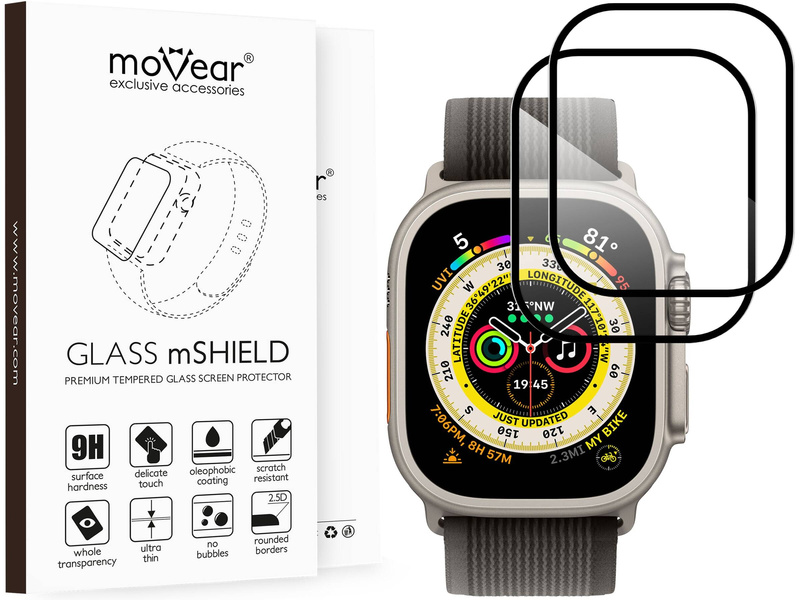 2 szt. | moVear GLASS mSHIELD 2.5D MAX do Apple Watch Ultra (49mm) (1.92") (kompatybilne z etui)