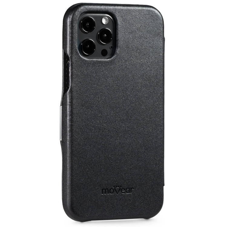 moVear flipSide C skórzane etui do Apple iPhone 12 Pro / 12 (6.1") | Skóra naturalna gładka (Czarna)