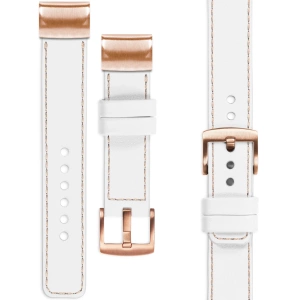 moVear Prestige C1 Skórzany pasek do Garmin QuickFit 20mm (Fenix / Instinct - 43/42/40mm) | Biały, różowe cieliste przeszycie [rozmiary XS-XXL i klamra do wyboru]