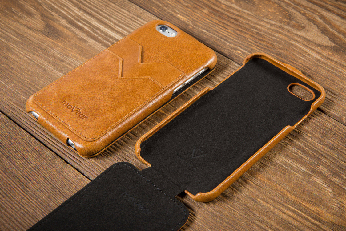 moVear flipDown C+ Skórzane Etui do Apple iPhone 6 / 6s | Skóra Vintage | Jasnobrązowy