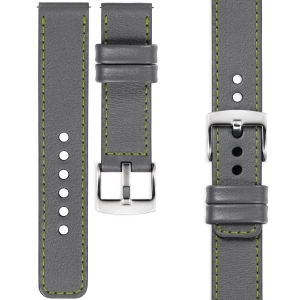 moVear Prestige C1 Skórzany pasek 18mm do zegarka | Szary, limonkowe przeszycie [rozmiary XS-XXL i klamra do wyboru]