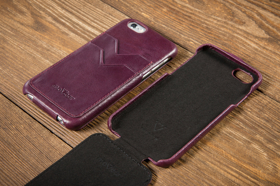 moVear flipDown C+ Skórzane Etui do Apple iPhone 6 / 6s | Skóra Vintage | Fioletowy