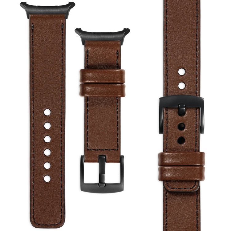 moVear Prestige C1 Skórzany pasek 24mm do Samsung Galaxy Watch Ultra | Ciemnobrązowy, czarne przeszycie [rozmiary XS-XXL i klamra do wyboru]