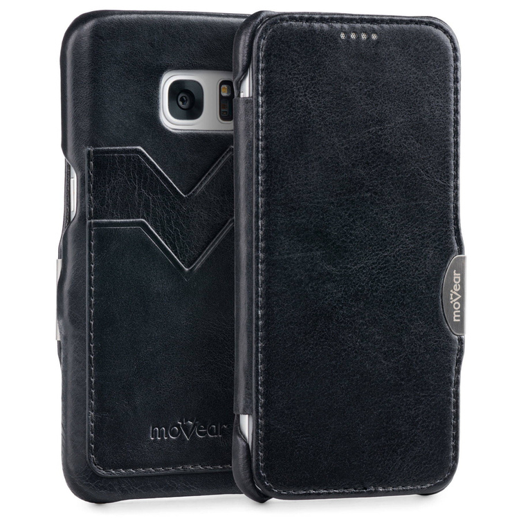 moVear flipSide C+ Skórzane Etui do Samsung Galaxy S7 | Skóra Vintage | Czarny