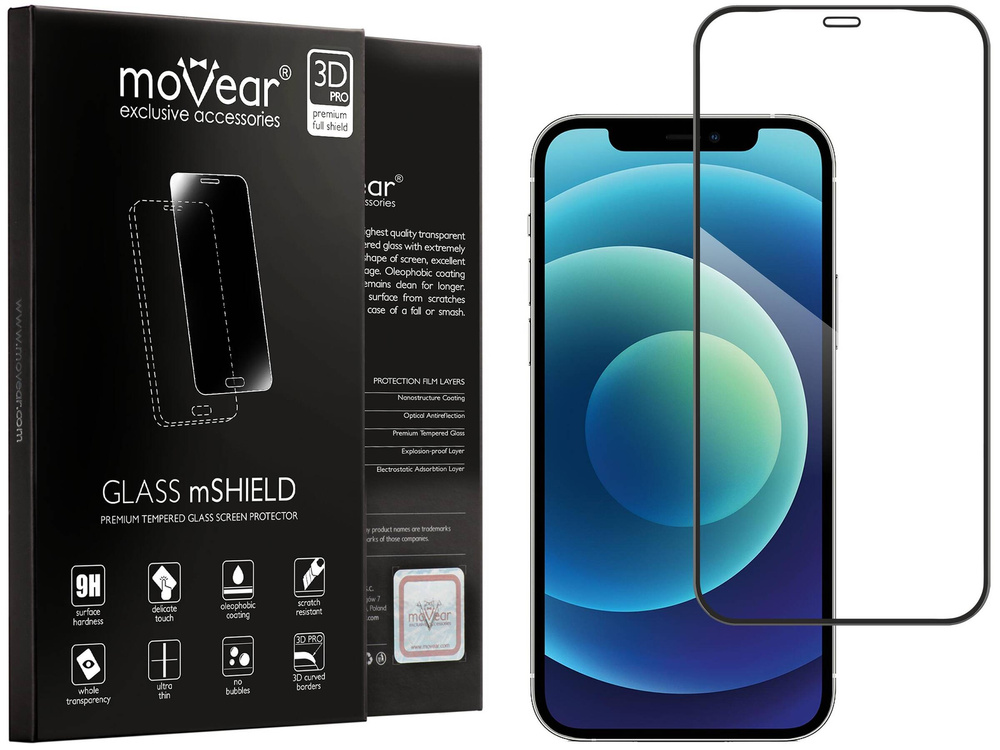 moVear GLASS mSHIELD 3D PRO-E do Apple iPhone 12 Pro / 12 (6.1") (kompatybilne z etui)