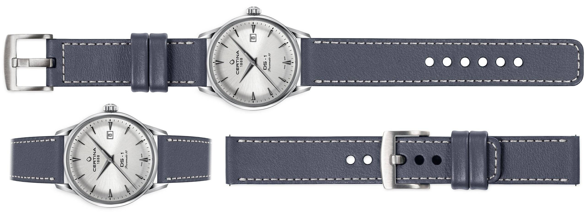 moVear Prestige C1 Skórzany pasek 20mm do Certina DS-1 C029.807.11.031.00 | Szary stalowy, srebrne przeszycie [rozmiary XS-XXL]