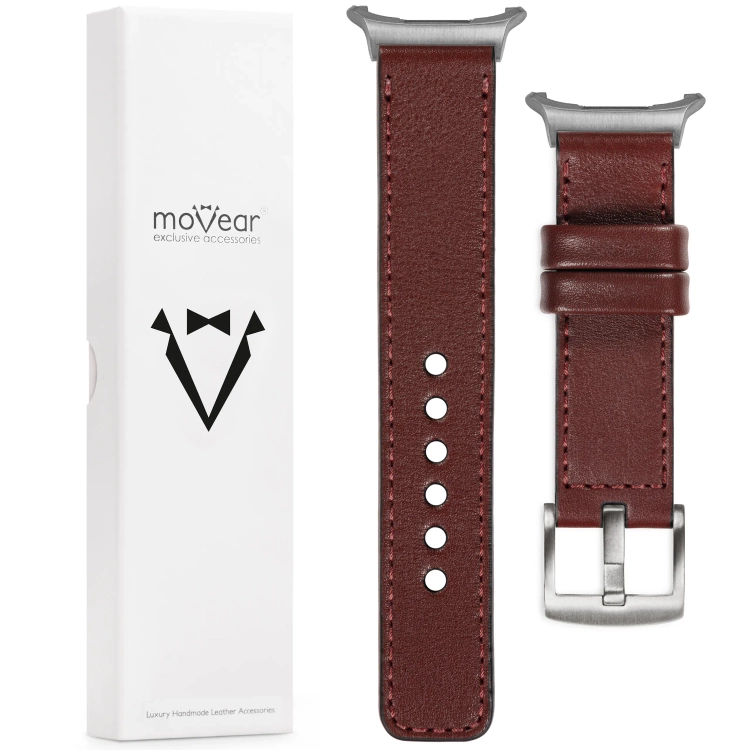 moVear Prestige C1 Skórzany pasek 22mm do Samsung Galaxy Watch Ultra | Kasztanowy, kasztanowe przeszycie [rozmiary XS-XXL i klamra do wyboru]