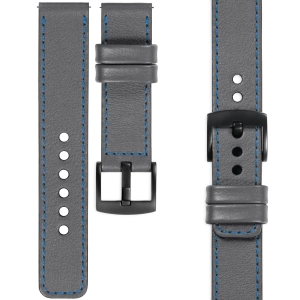 moVear Prestige C1 Skórzany pasek 20mm do zegarka | Szary, niebieskie przeszycie [rozmiary XS-XXL i klamra do wyboru]
