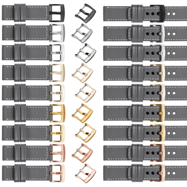 moVear Prestige C1 Skórzany pasek 20mm do Garmin Vivoactive 5/3, Vivomove 3, Venu 2 | Szary, białe przeszycie [rozmiary XS-XXL i klamra do wyboru]