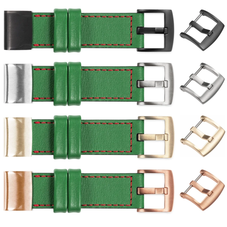 moVear Prestige C1 Skórzany pasek do Garmin QuickFit 22mm (Fenix / Forerunner / Epix / Instinct / Enduro / Quatix / MARQ - 47/45mm) | Zielony, czerwone przeszycie [rozmiary XS-XXL i klamra do wyboru]
