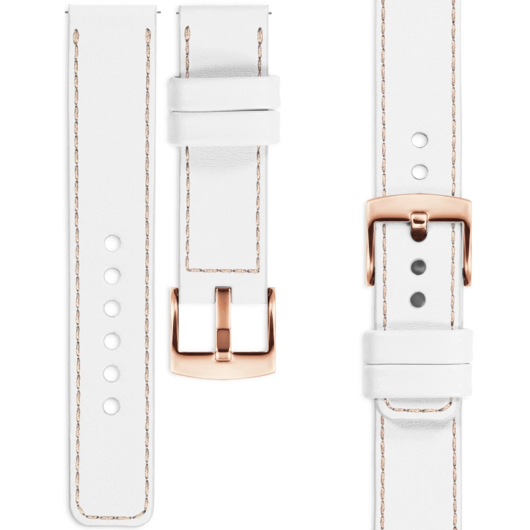 moVear Prestige C1 Skórzany pasek 20mm do zegarka | Biały, różowe cieliste przeszycie [rozmiary XS-XXL i klamra do wyboru]