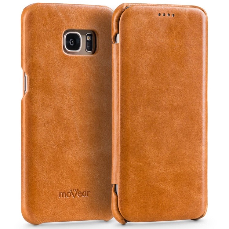 moVear flipSide S skórzane etui do Samsung Galaxy S7 edge (5.5") | Skóra naturalna vintage (Jasnobrązowa)