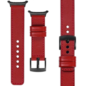 moVear Prestige C1 Skórzany pasek 24mm do Samsung Galaxy Watch Ultra | Czerwony szkarłatny, czerwone przeszycie [rozmiary XS-XXL i klamra do wyboru]