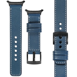 moVear Prestige C1 Skórzany pasek 22mm do Samsung Galaxy Watch Ultra | Niebieski jeans, białe przeszycie [rozmiary XS-XXL i klamra do wyboru]