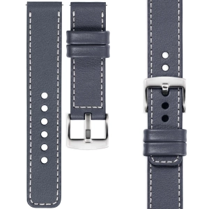 moVear Prestige C1 Skórzany pasek 22mm do zegarka | Szary stalowy, białe przeszycie [rozmiary XS-XXL i klamra do wyboru]