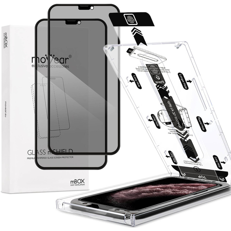 2 szt. | moVear mBOX GLASS mSHIELD 2.5D MAX privacy do Apple iPhone 11 Pro Max / Xs MAX (6.5") (Anty spy, z Aplikatorem)