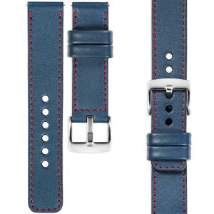moVear Prestige C1 Skórzany pasek 19mm do zegarka | Niebieski jeans, czerwone przeszycie [rozmiary XS-XXL i klamra do wyboru]