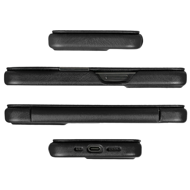 moVear flipSide 4C skórzane etui do Apple iPhone 15 (6,1") | Skóra naturalna gładka (Czarna)