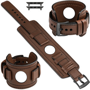 moVear Prestige CW1 Szeroki skórzany pasek 24mm do Apple Watch 10 / 9 / 8 / 7 / 6 / 5 / 4 / SE (46/45/44mm) & Ultra (49mm) | Ciemnobrązowy, czarne przeszycie [rozmiary XS-XXL i klamra do wyboru]