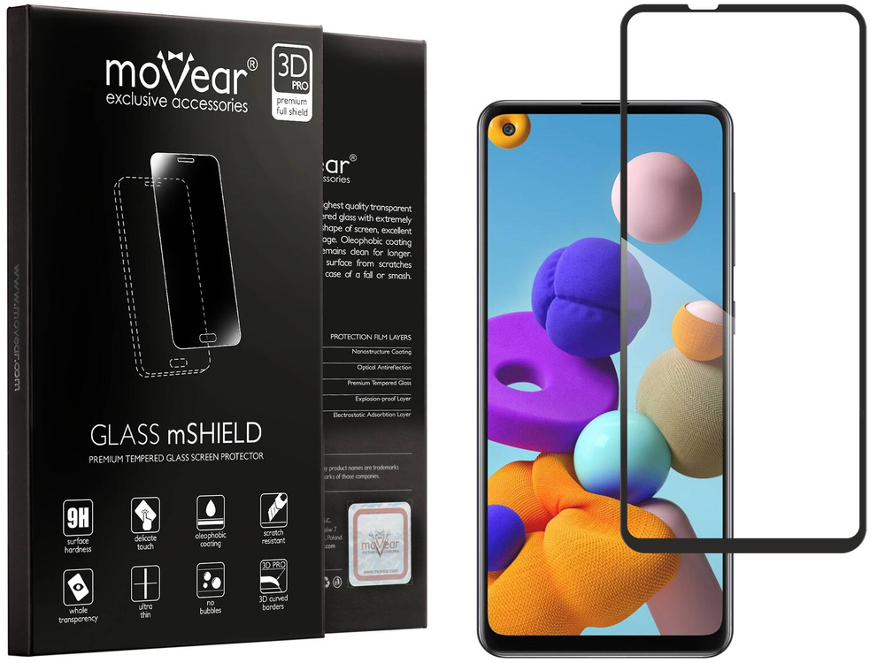 moVear GLASS mSHIELD 3D PRO-E do Samsung Galaxy A21 (6.5") (kompatybilne z etui)