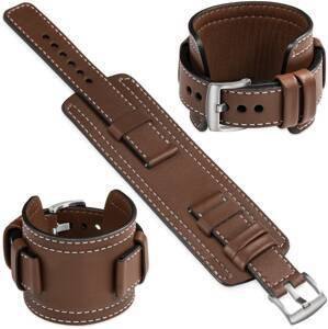 moVear Prestige CW1 Szeroki skórzany pasek 26mm do zegarka | Ciemnobrązowy, białe przeszycie [rozmiary XS-XXL i klamra do wyboru]