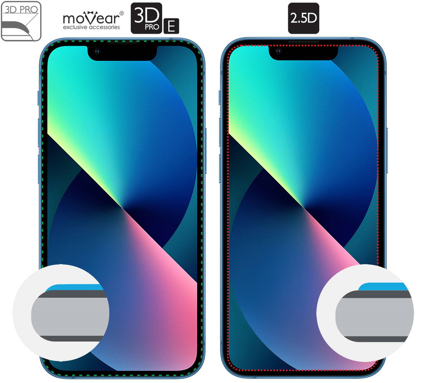 moVear GLASS mSHIELD 3D PRO-E do Apple iPhone 13 Mini (5.4") (kompatybilne z etui)