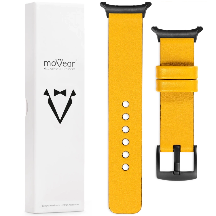 moVear Prestige S1 Skórzany pasek 22mm do Samsung Galaxy Watch Ultra | Żółty [rozmiary XS-XXL i klamra do wyboru]