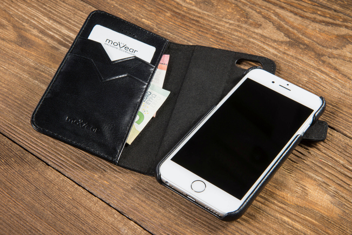 moVear multiCover W Skórzane Etui 3w1 do Apple iPhone 6 / 6s | Portfel, Wallet | Skóra Vintage | Czarny
