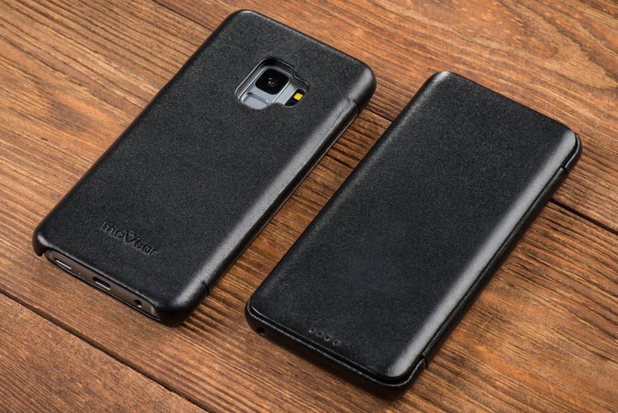 moVear flipSide S skórzane etui do Samsung Galaxy S9 (5.8") | Skóra naturalna gładka (Czarna)