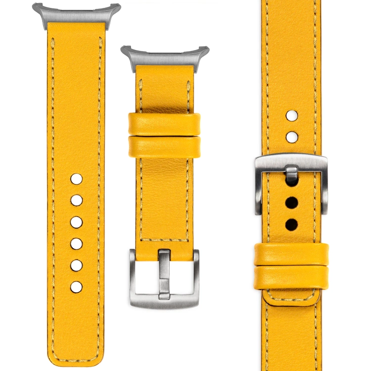 moVear Prestige C1 Skórzany pasek 24mm do Samsung Galaxy Watch Ultra | Żółty, żółte przeszycie [rozmiary XS-XXL i klamra do wyboru]