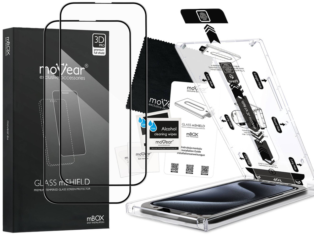 2 szt. | moVear mBOX GLASS mSHIELD 3D PRO do Apple iPhone 15 Pro Max (6.7") (łatwy montaż)