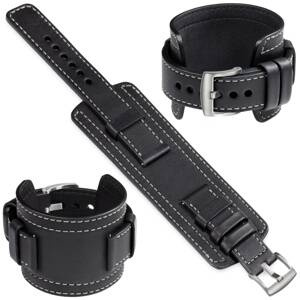 moVear Prestige CW1 Szeroki skórzany pasek 18mm do zegarka | Czarny, białe przeszycie [rozmiary XS-XXL i klamra do wyboru]