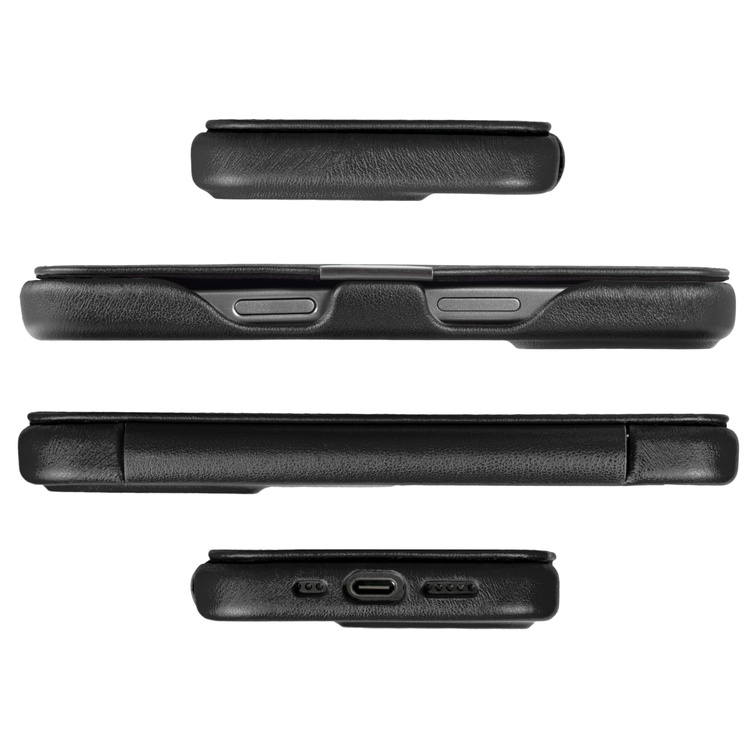 moVear flipSide 4C skórzane etui do Apple iPhone 16 (6.1") | Skóra naturalna gładka (Czarna)