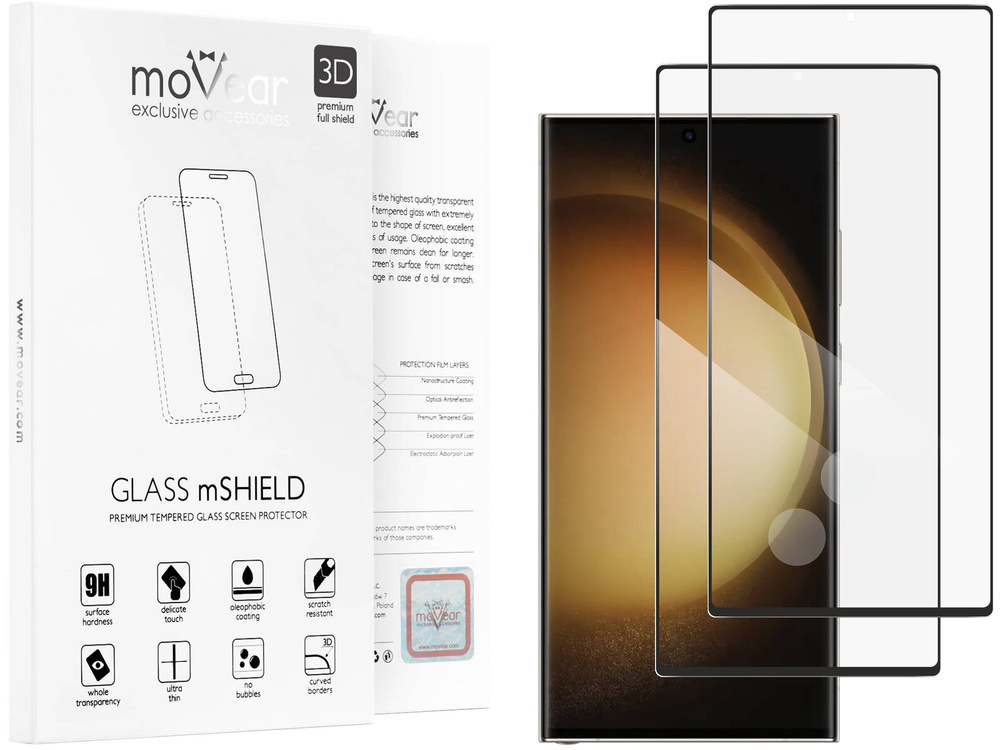 2 szt. | moVear GLASS mSHIELD 3D do Samsung Galaxy S23 Ultra (6.8") (na cały ekran)