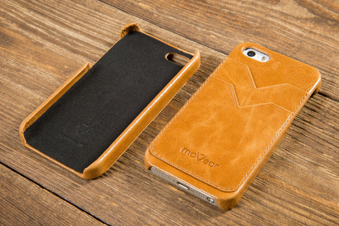moVear backCover S+ Skórzane Etui Plecki do Apple iPhone SE / 5s / 5 | Skóra Vintage | Jasnobrązowy