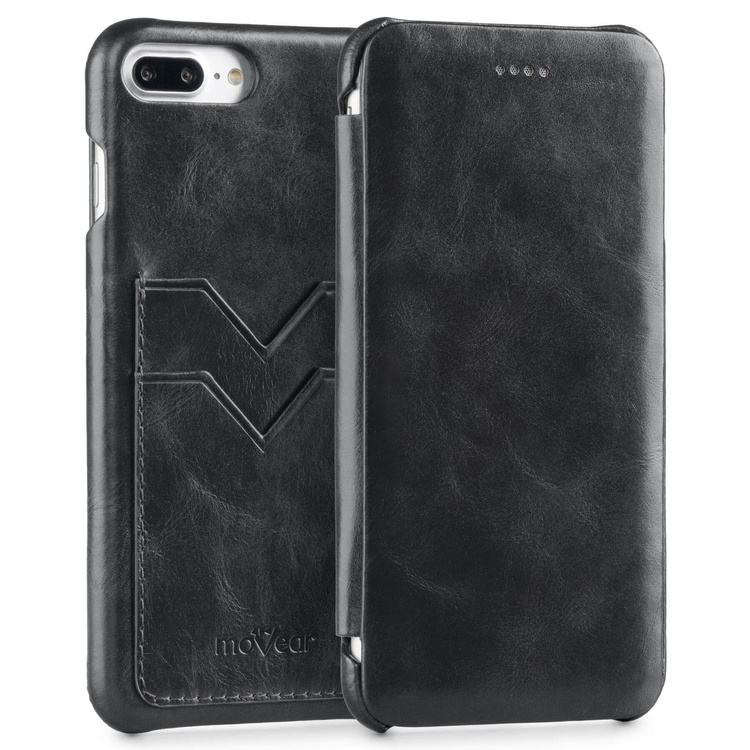 moVear flipSide S+ Skórzane Etui do Apple iPhone 8 Plus / 7 Plus | Skóra Vintage | Czarny