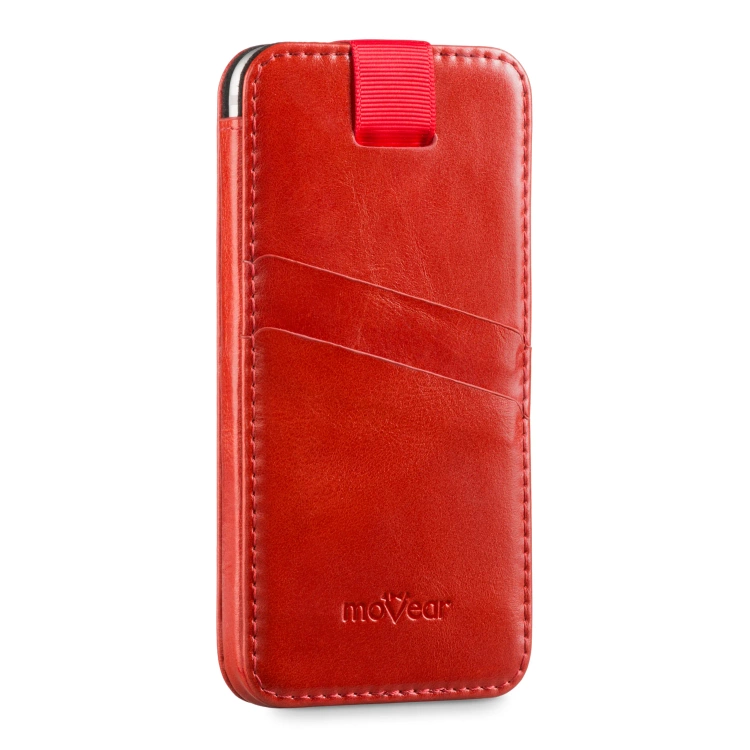 moVear pocketCase C+ skórzana wsuwka do Samsung rozmiar L (ok 160 x 79 x 8mm) | Skóra naturalna vintage (Czerwona)