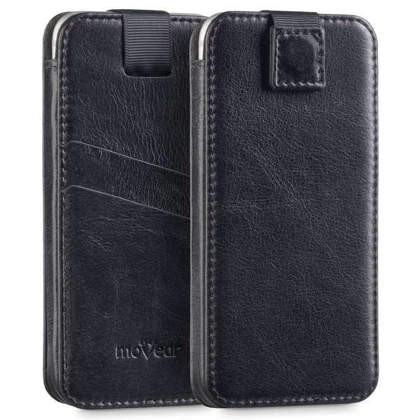 moVear pocketCase C+ skórzana wsuwka do Smartfon rozmiar S (ok 141 x 68 x 8mm) | Skóra naturalna vintage (Czarna)