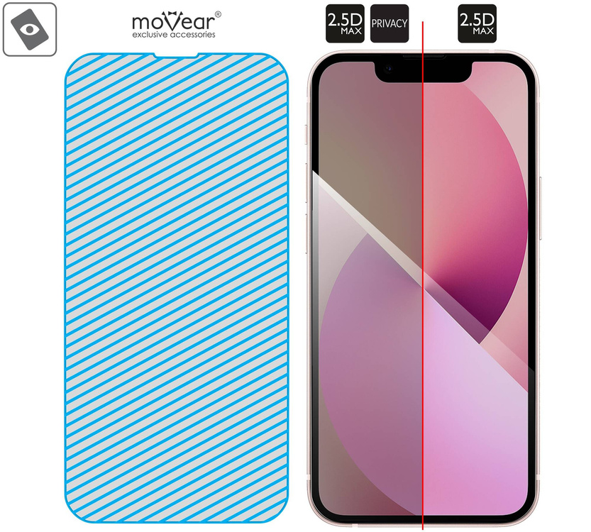 moVear GLASS mSHIELD 2.5D MAX privacy do Apple iPhone 13 Mini (5.4") (Prywatyzujące, kompatybilne z etui)