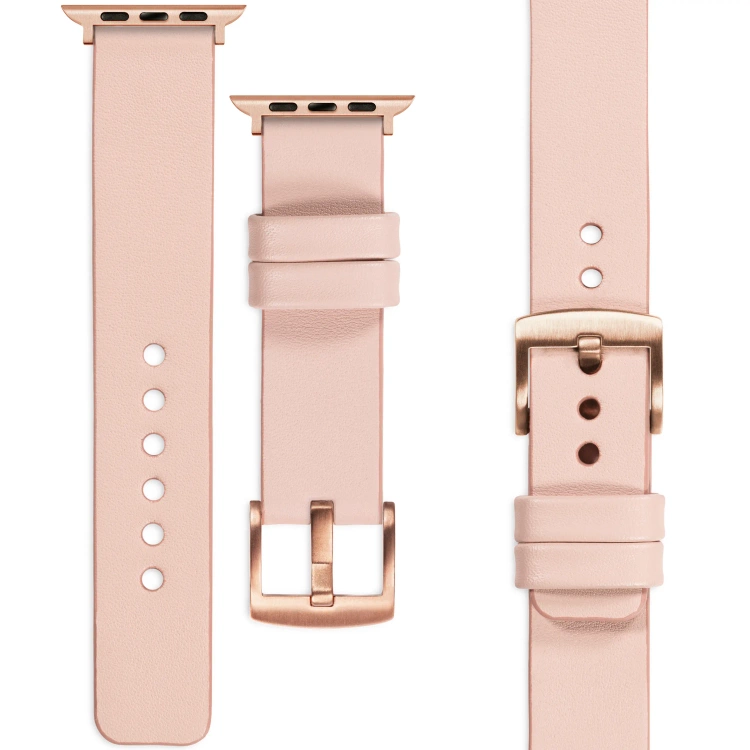 moVear Prestige S1 Skórzany pasek 20mm do Apple Watch 10 / 9 / 8 / 7 / 6 / 5 / 4 / SE (42/41/40mm) | Różowy cielisty [adapter i klamra do wyboru]