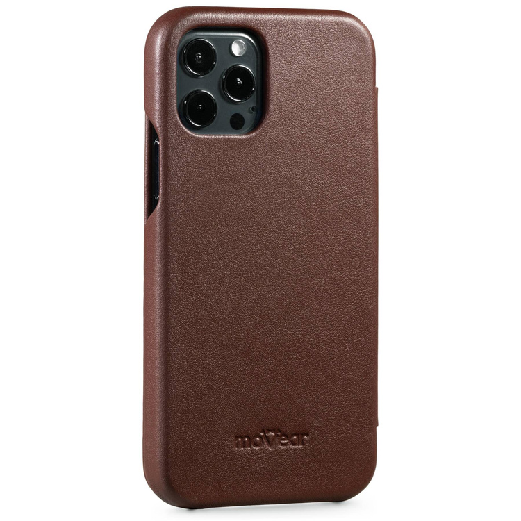 moVear flipSide S skórzane etui do Apple iPhone 12 Pro / 12 (6.1") | Skóra naturalna nappa (Ciemnobrązowa)