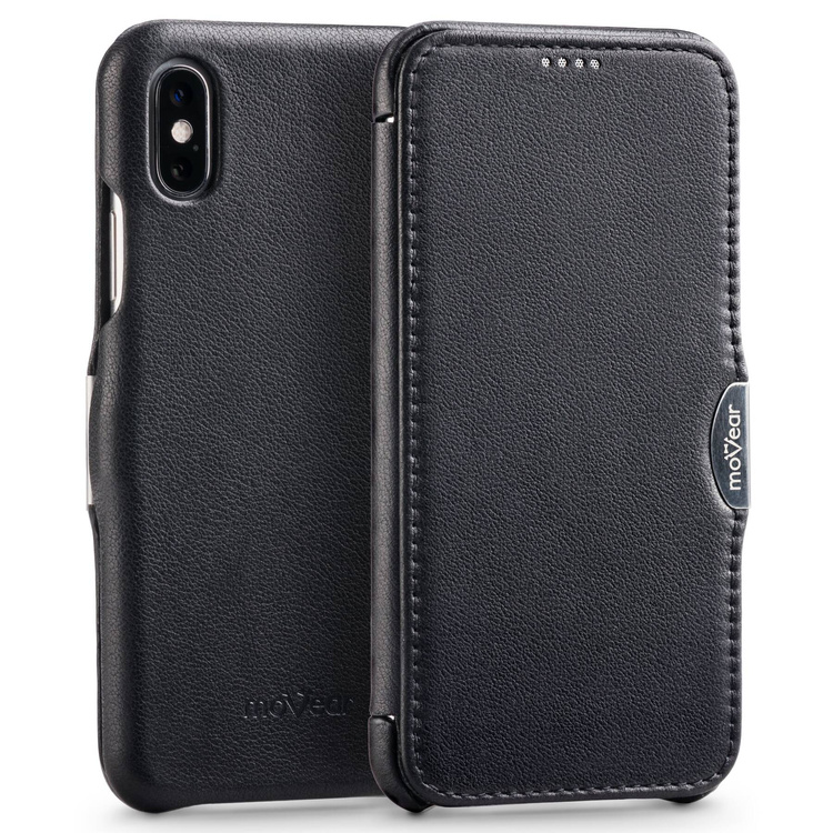 moVear flipSide C skórzane etui do Apple iPhone Xs MAX (6.5") | Skóra naturalna nappa (Czarna)
