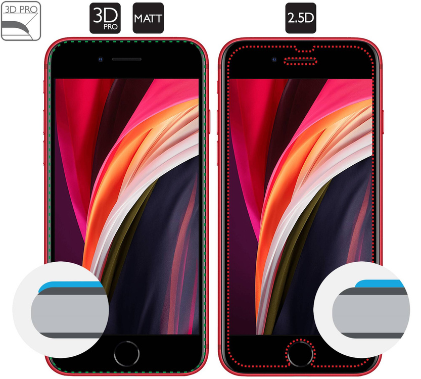 moVear GLASS mSHIELD 3D PRO MATT do Apple iPhone SE (2022 / 2020) / 8 / 7 (4.7") | (Antyrefleksyjne)