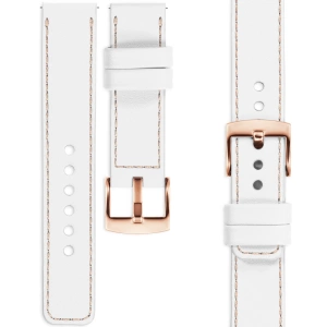 moVear Prestige C1 Skórzany pasek 20mm do zegarka | Biały, różowe cieliste przeszycie [rozmiary XS-XXL i klamra do wyboru]