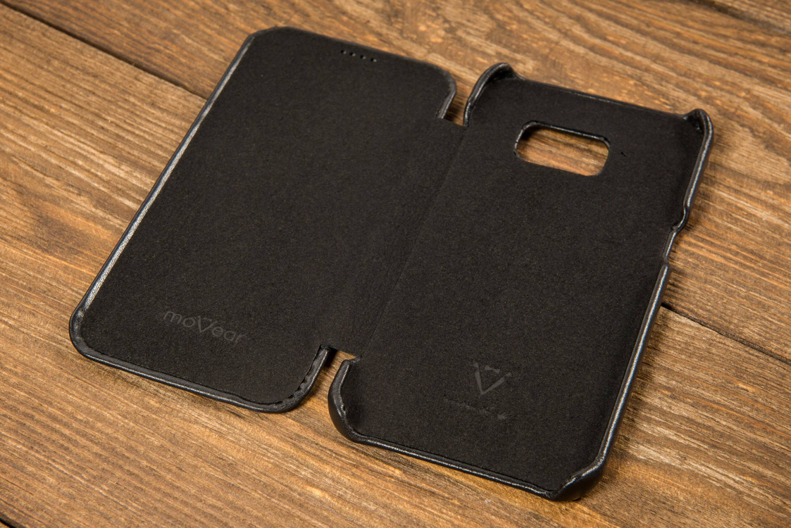 moVear flipSide S skórzane etui do Samsung Galaxy S7 edge (5.5") | Skóra naturalna gładka (Czarna)