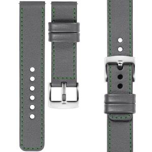 moVear Prestige C1 Skórzany pasek 20mm do zegarka | Szary, zielone przeszycie [rozmiary XS-XXL i klamra do wyboru]